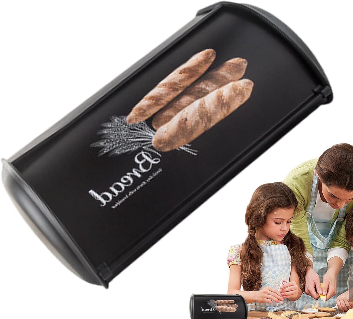 Broodtrommel Keuken - Brood opbergdoos - Brood bewaren - Stijlvol landhuis design - 36 x 24.5 x 16 cm - Zwart