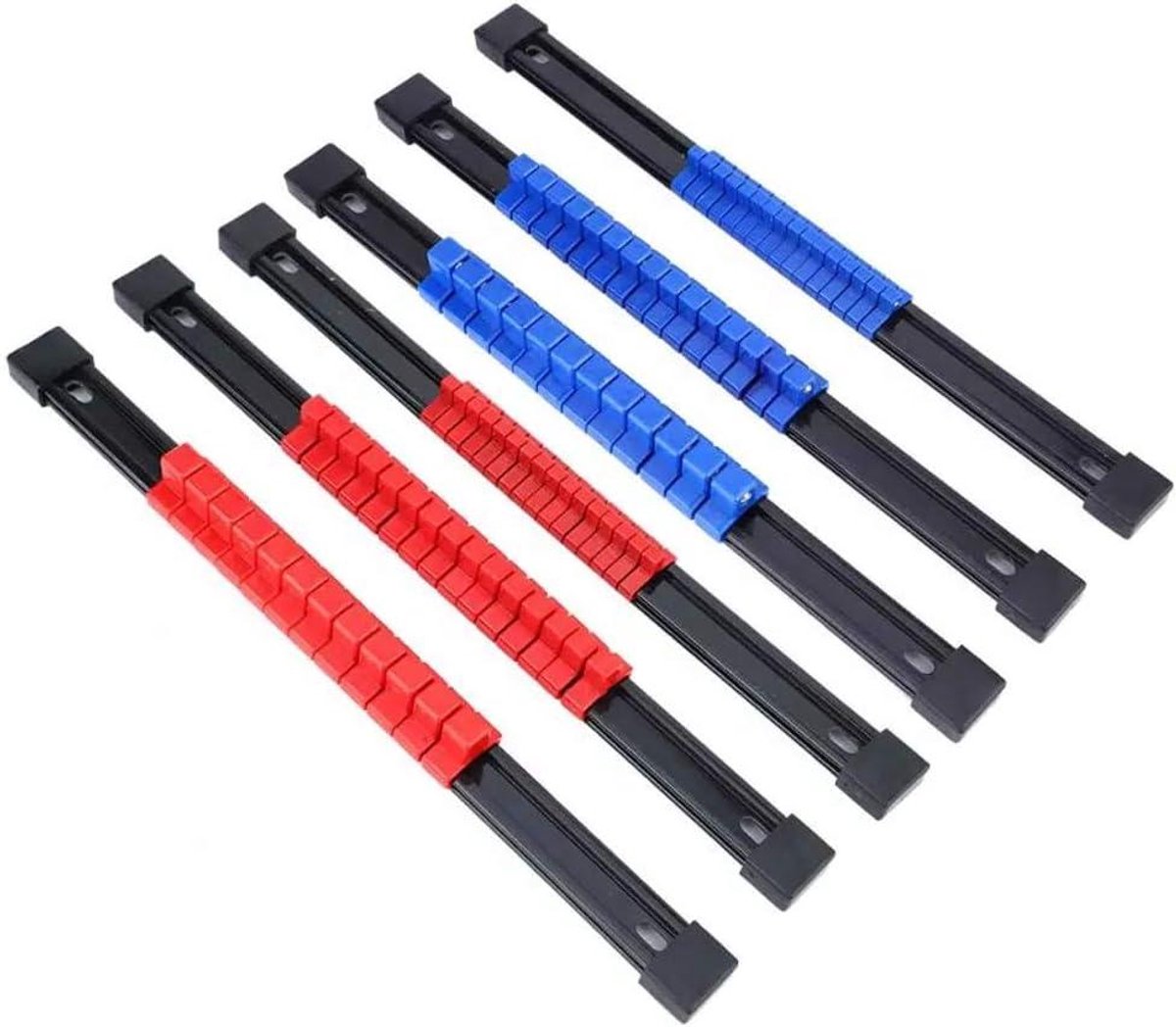Socket Organizer Set - Gereedschap Organizer - Gereedschap Opbergen - Hoge Capaciteit 86 Clips - 6 Stuks - Blauw Rood