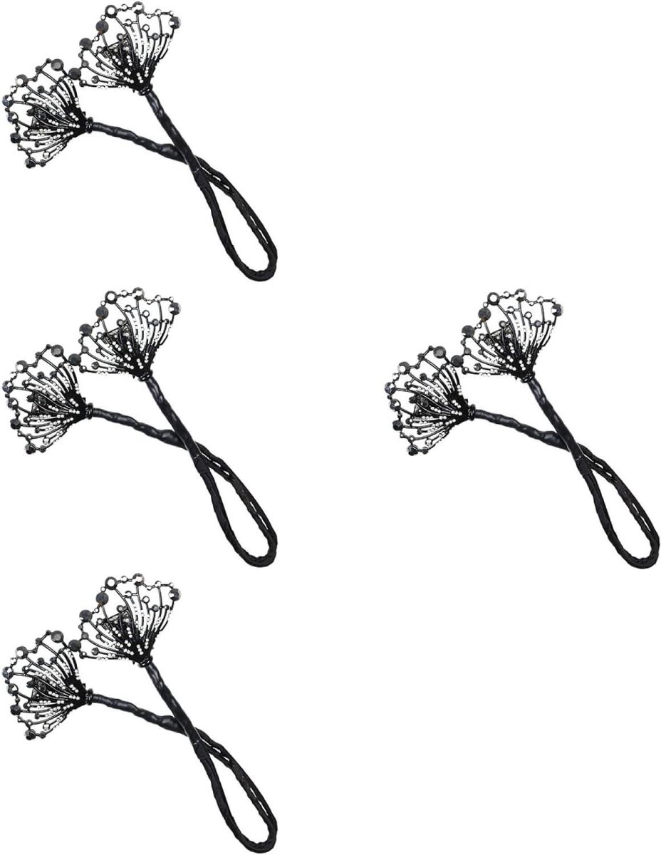 Haarknotmakers Gereedschap - Knotvormer Set - Snel Kapsel Maken - Met Strass Steentjes - 4 Stuks - Zwart