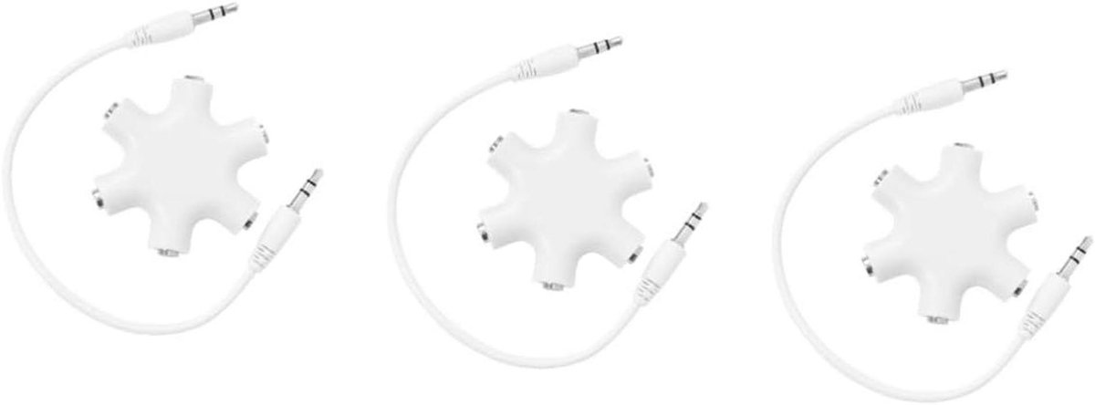 Hoofdtelefoon Splitter - Audio Adapter - Muziek Delen - 5 Apparaten Aansluiten - 3 Stuks - Wit
