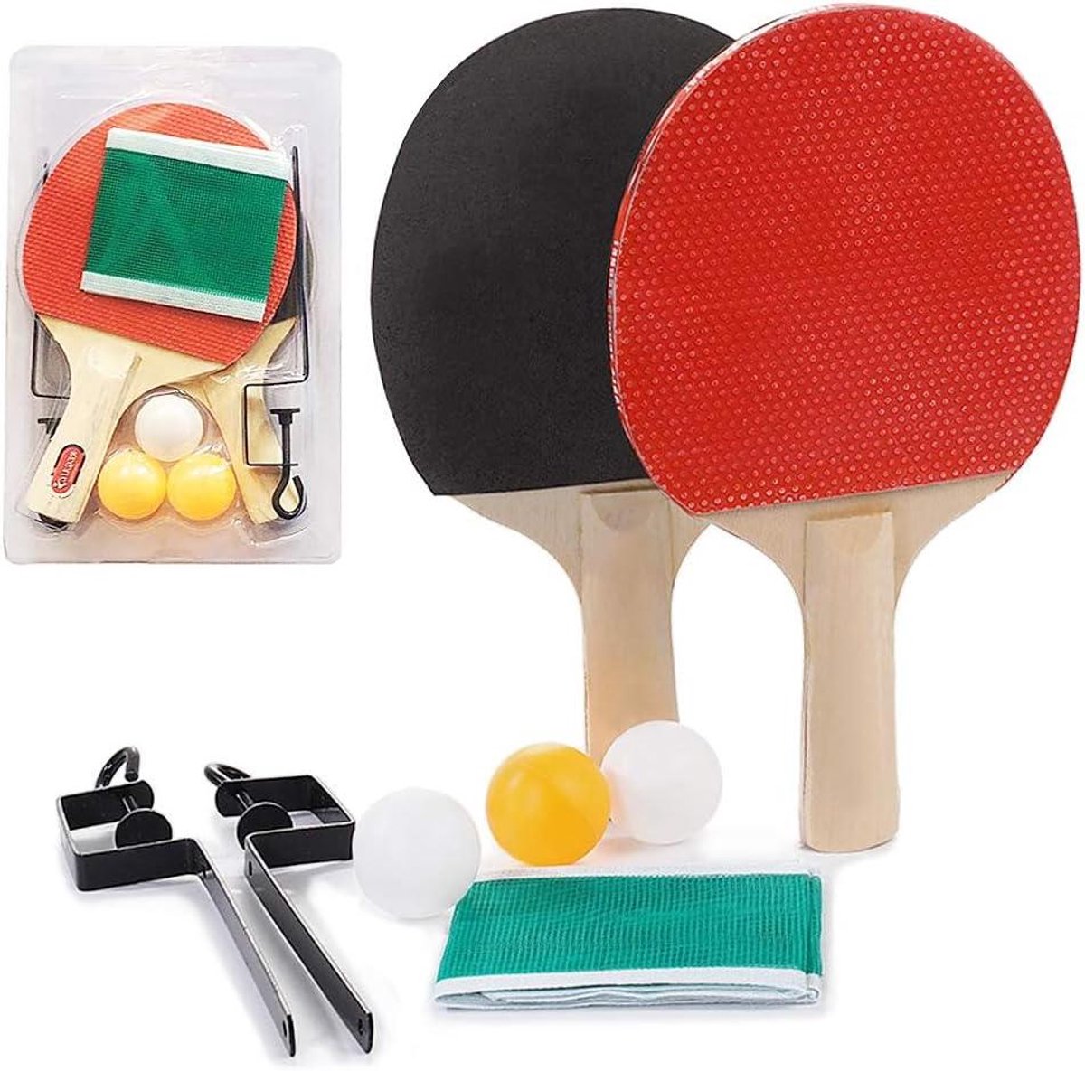Tafeltennis Set - Pong Rackets - Thuis Spelen - Intrekbaar Net - 235 x 14 cm - Houtkleur