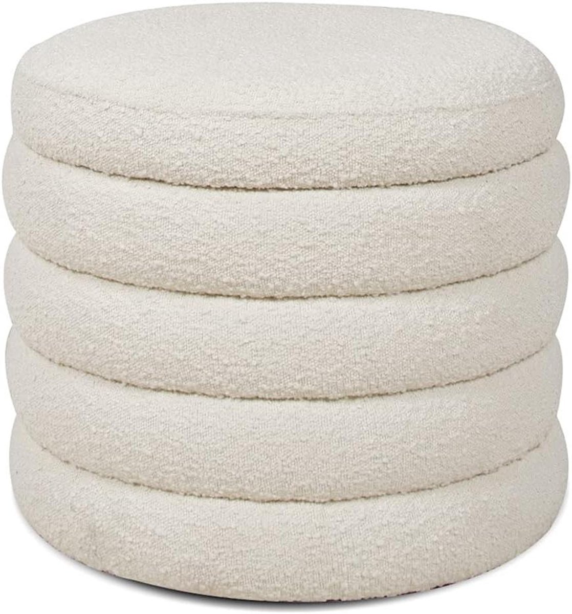 Oversized ronde opbergpoef (48 cm diameter) met afneembaar deksel voor woonkamer, slaapkamer en kantoor, wit