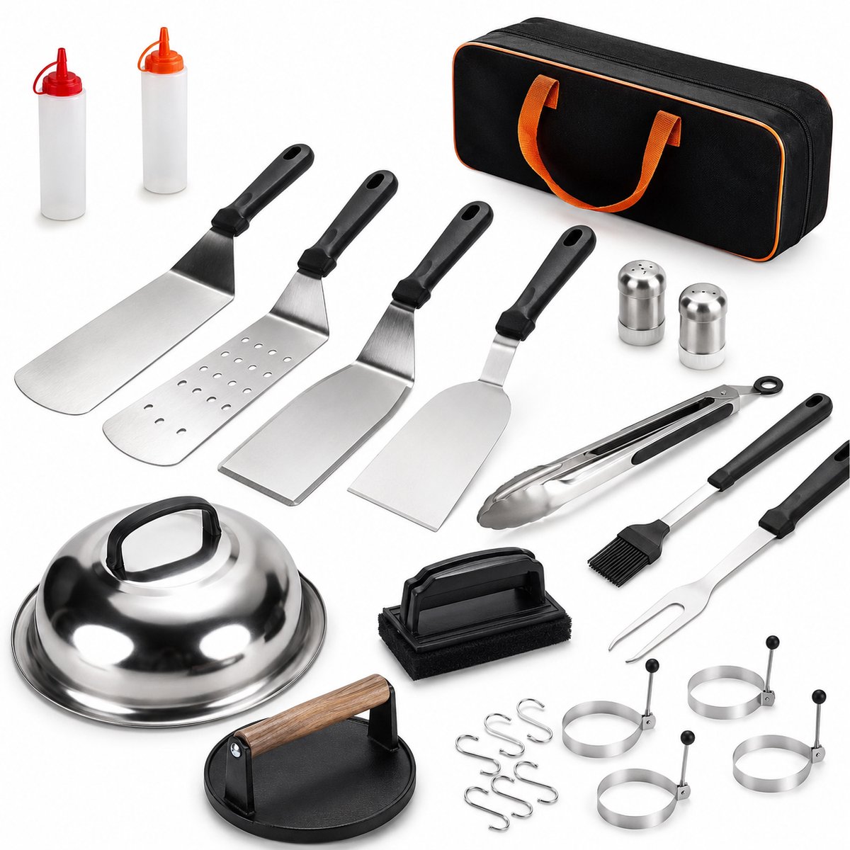HOB BBQ Accesoires - BBQ Tang - BBQ Gereedschap - BBQ Toolbox - Grill Set - 29 Stuks - incl. opbergtas - Barbecuegereedschapset