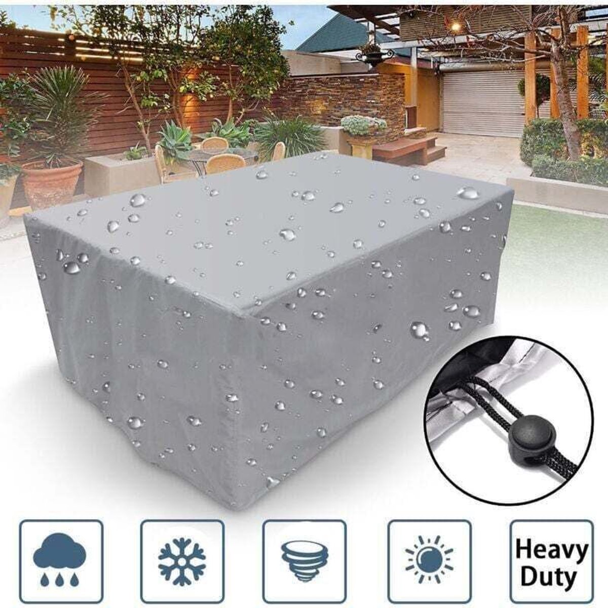 Rechthoekige hoes voor tuinmeubelen, gemaakt van polyestervezel, waterdicht, stofwerend en UV-bestendig, geschikt voor tuinstoelen of -tafels (afgeschikt vooringen: 225 × 116 × 82 cm).