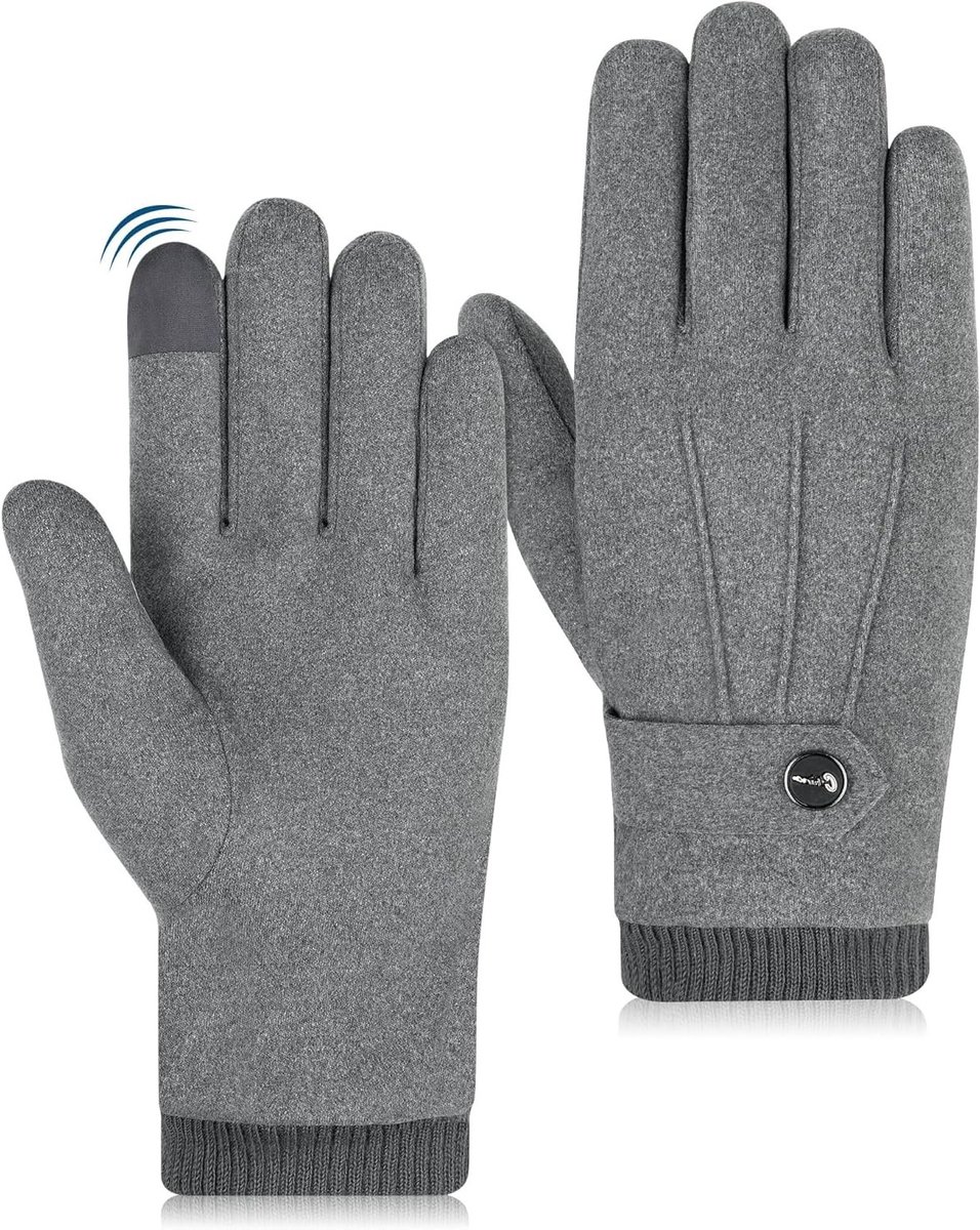 Warme Winddichte Winterhandschoenen voor Mannen van Polyester en Leer in Zwart/Grijs - Ideaal voor Koude Dagen en Buitenactiviteiten