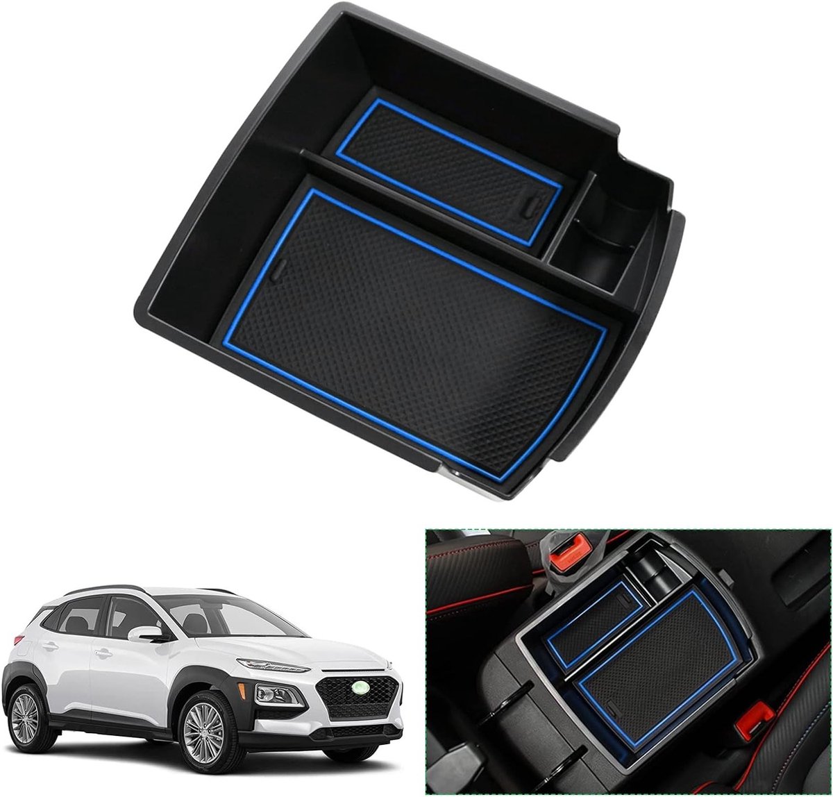 Armsteun Opbergdoos voor Hyundai Kona Hybrid/N Line 2017-2022 - Console Organizer en Handschoenenvak, Blauw, Praktisch en Ruimtebesparend