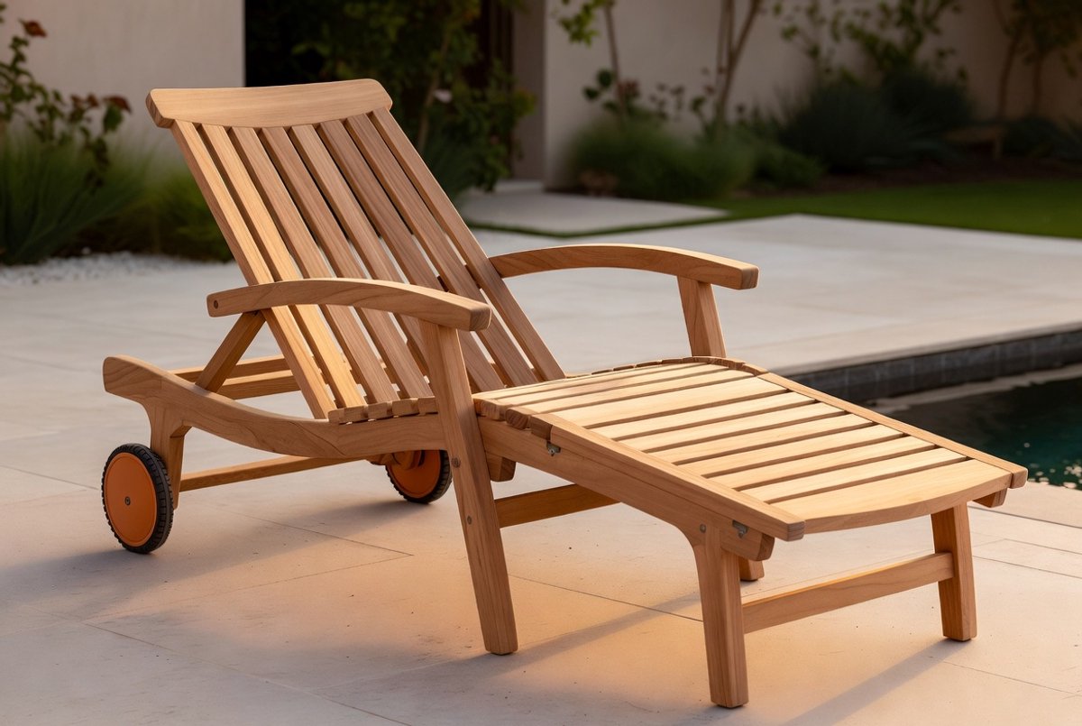 Acaciahouten Ligstoelen Set van 2 – Rollende Verstelbare Tuinligstoelen met Voetsteun – Zonnestoel & Outdoor Lounge Bedden voor Tuin, Terras en Badkamer Industrohome Luxe