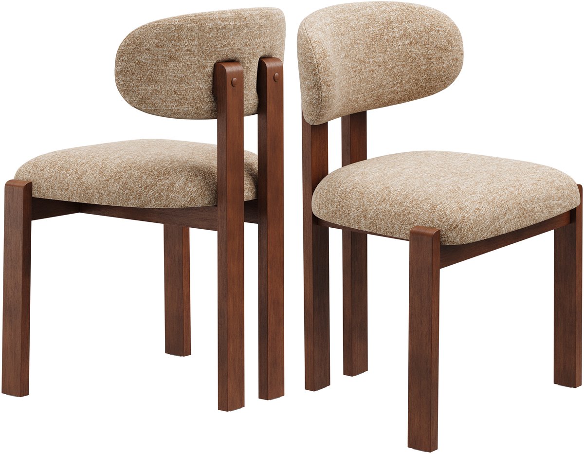 COLAMY Houten eetkamerstoelen set van 2 - camel stoffen bekleding - modern design