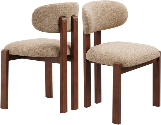 COLAMY Chaises de salle à manger en bois, lot de 2 - revêtement en tissu camel - design moderne