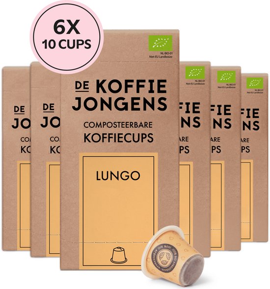 De Koffiejongens - Lungo - geschikt voor Nespresso - 100% biologische koffie - 60 composteerbare koffiecups