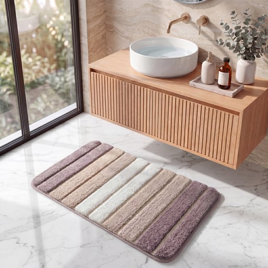MAESON Badmat 60x90 cm - Antislip & Waterbestendig - Douchemat voor Badkamer - Beige - Wit - Groot - Geschikt voor Douche & Bad