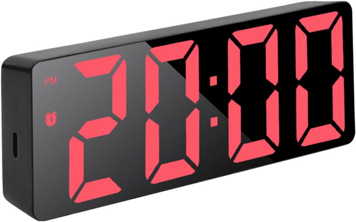Digitale Wekker - Nachtkastklok Slaapkamer - Wakker Worden - Dubbel Alarm Weekdag Weekend - Compact Ontwerp - Zwart Rood