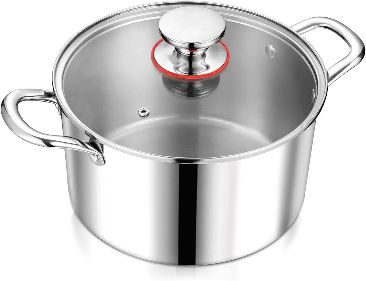 Soeppan - Kookpot Voorraadpot - Gezinsmaaltijden Bereiden - Tri-Ply Constructie - 6 Liter - Zilver