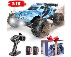 Korffe RC-auto 1:16 – 4WD met Topsnelheid 40 km/u – 2x Accu voor 40+ Min Speeltijd – LED, 80m Bereik, 2,4 GHz – Blauw