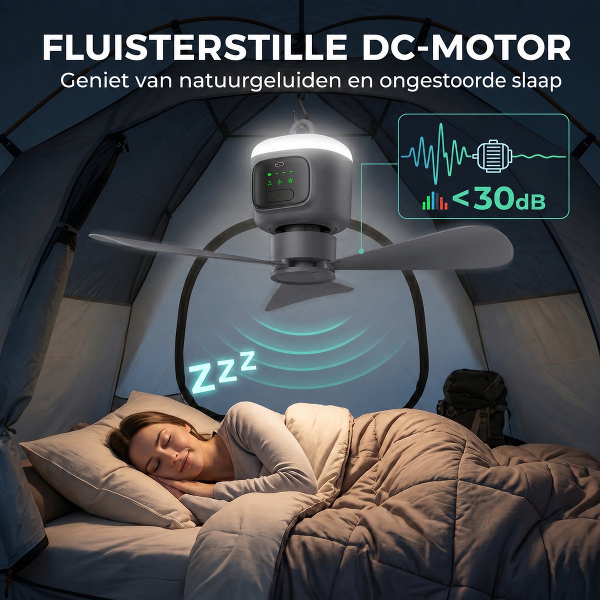 MUPOO Camping Plafondventilator 45cm - LED en 16 uur thumbnail 5