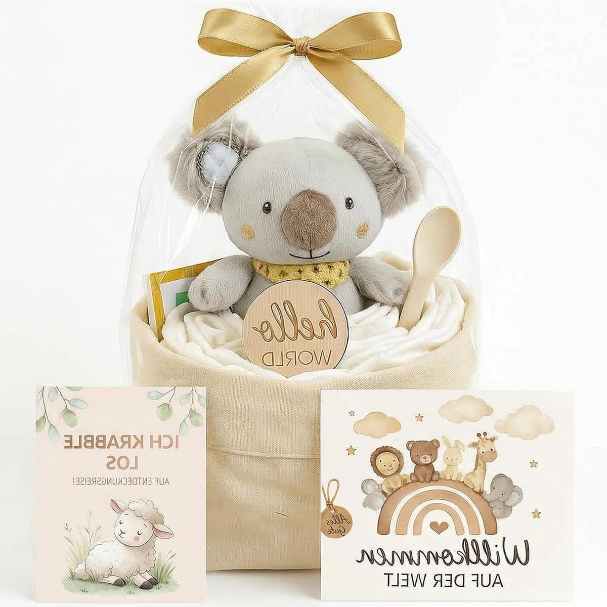 Luiertaart Koala - Baby Cadeau - Babyshower Geschenk - Handgemaakt Boho Stijl - 19x19x19 cm - Neutraal