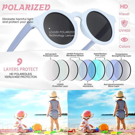 Baby Zonnebril - Peuterbril Kinderbril - Bescherming Tegen Zonlicht - Verstelbare Siliconen Band - 41 mm Lensbreedte - Blauw van Merkloos — afbeelding 2