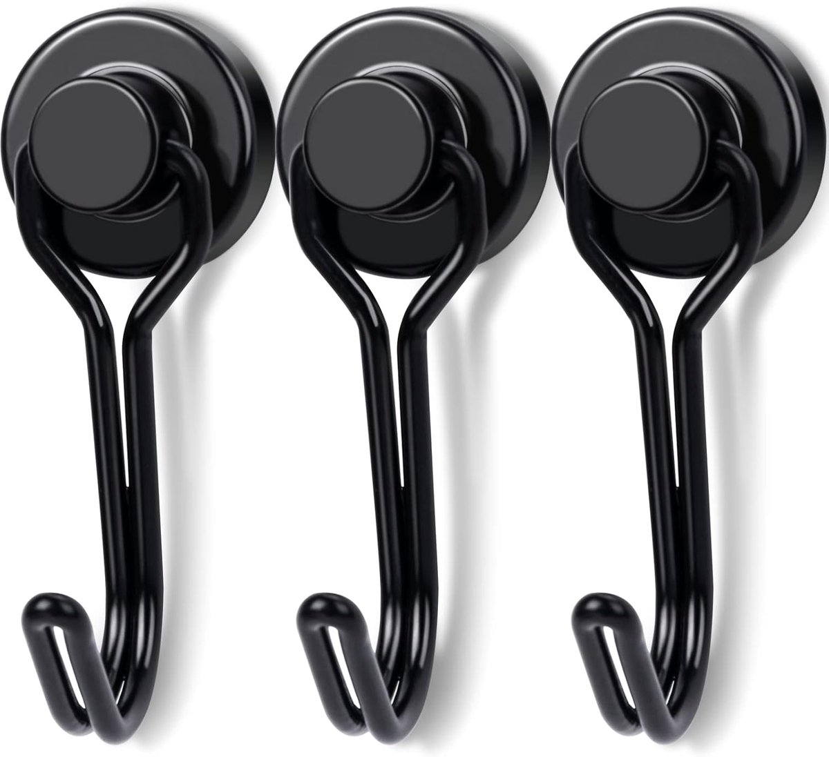 Haken - Magneethaak - Ophanghaken - Haak magneten – 3 stuks – 360° Draaibaar – Neodymium – Voor Koelkast, Deur, Locker – Draagvermogen tot 10 kg – Zwart