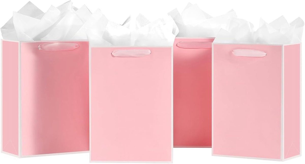 Cadeautasjes - Geschenkzakken Luxe - Geschenken Verpakken - Wit Frame Ontwerp - 20x10x28 cm - Roze