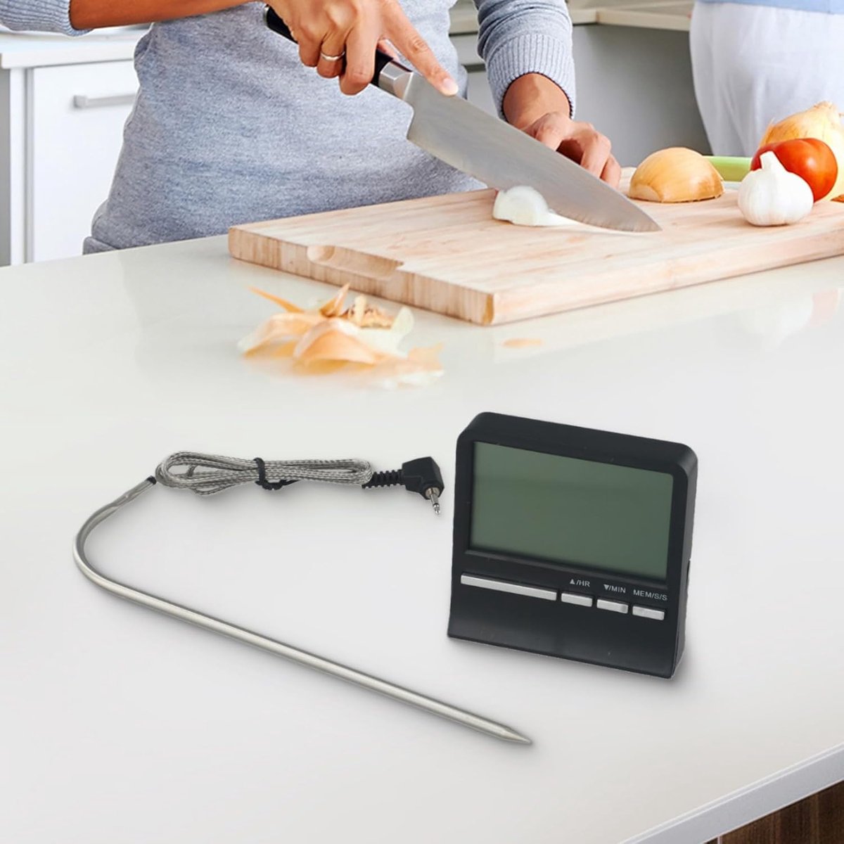 Oneay Digitale kookthermometer voor vlees en voedsel, 304 roestvrijstalen sonde, timer en Celsius/Fahrenheit-conversie, oven en barbecue. — cadeau in Kookcadeaus - foto 3