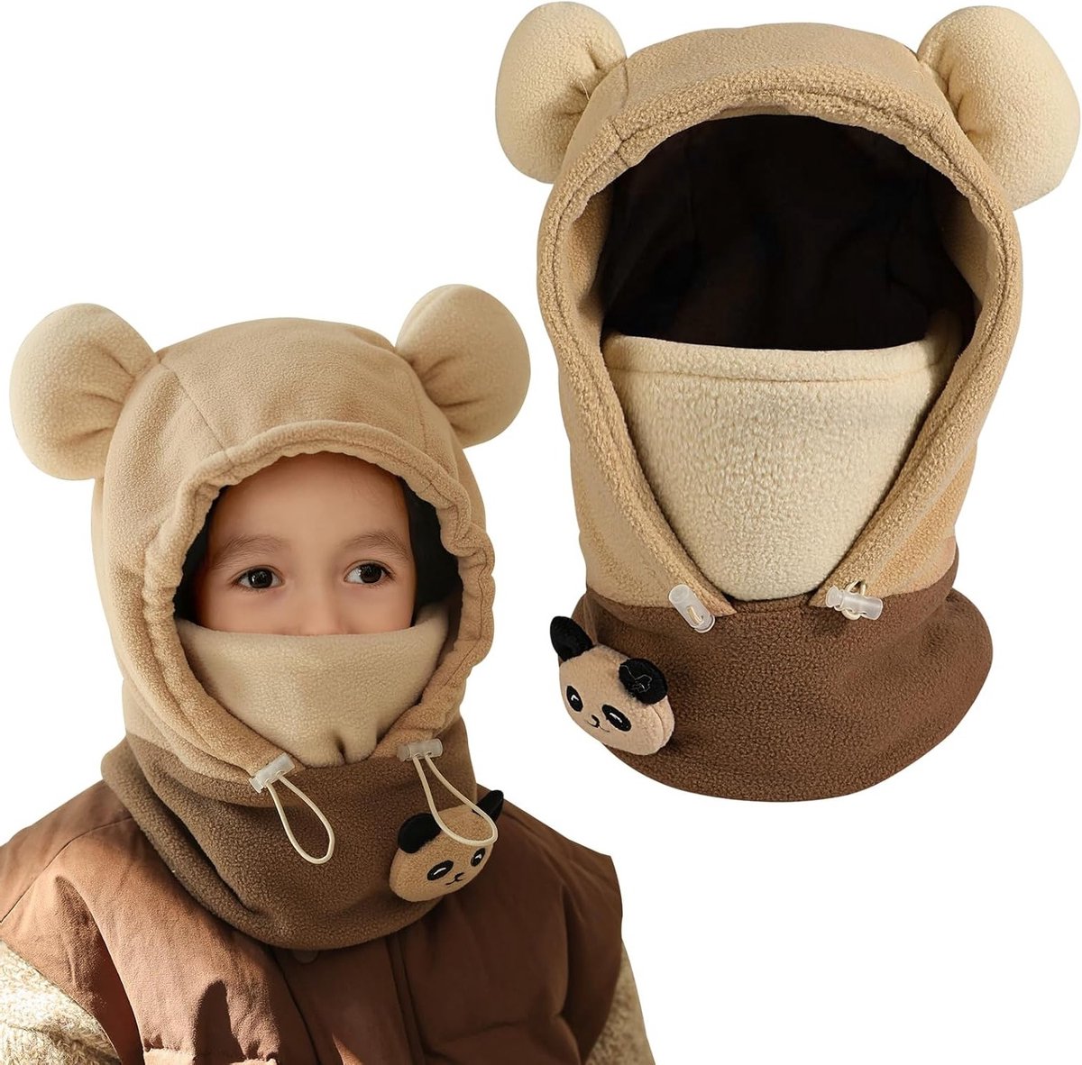 Winterse Fleece Balaclava voor Kinderen, Winddichte Hoed en Gezichtsmasker voor Skiën en Wandelen, Warm en Comfortabel met 3D Dierenprint