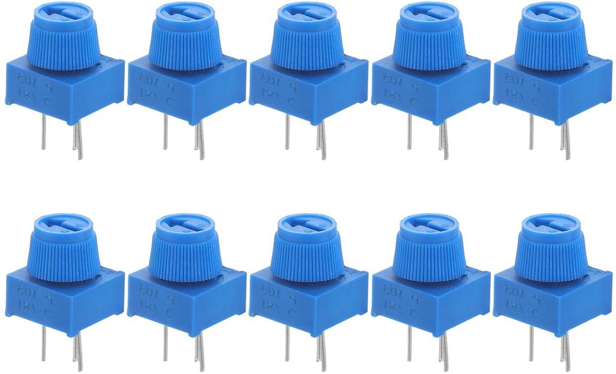 Trimmer Potentiometer Kit - Variabele Weerstand Instelbare Weerstand - Elektronica Prototyping - Met Instelknop - 10 stuks - Blauw