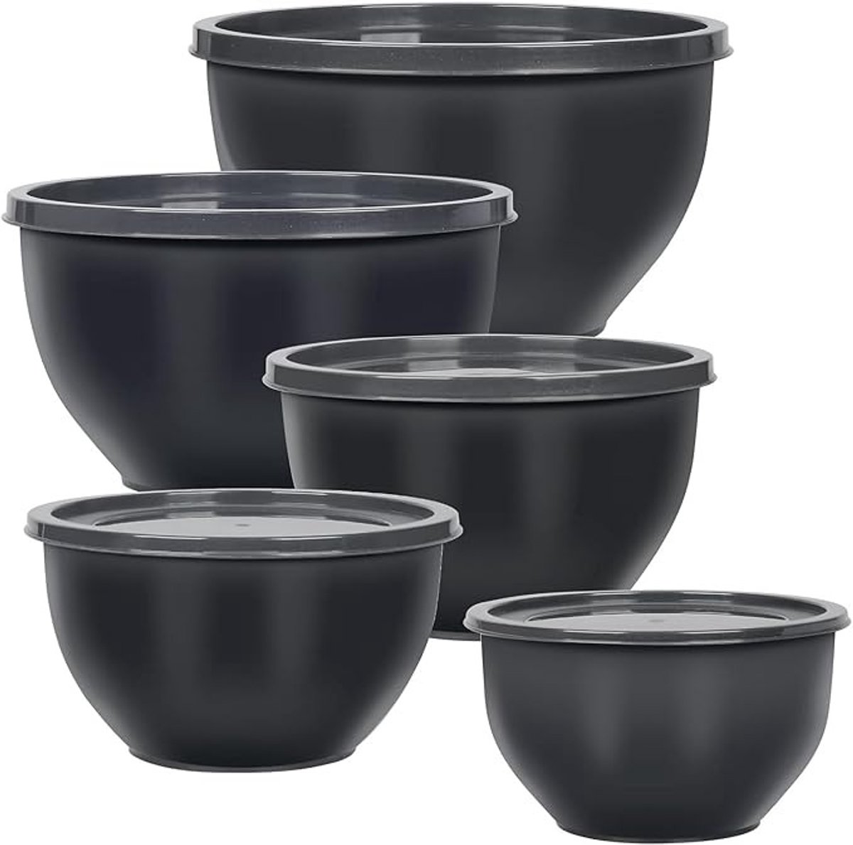 Set van 5 plastic mengkommen met deksels - nestbaar en magnetronbestendig