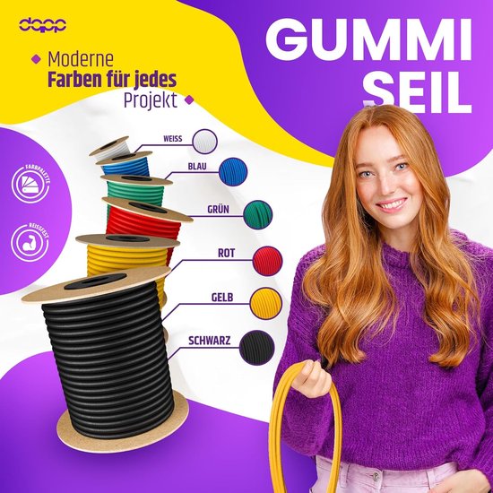 Elastisch touw - Spanband - Bevestigen en zekeren - Hoge uv-bestendigheid - 75 meter 8 mm - Zwart — afbeelding 2