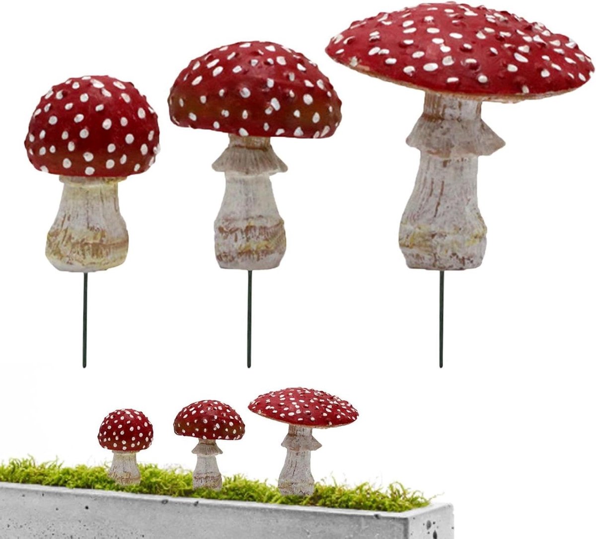 Paddestoel Tuindecoratie - Mini Paddenstoelen - Tuin Aankleden - Realistisch Sprookjes Design - 3 stuks - Rood