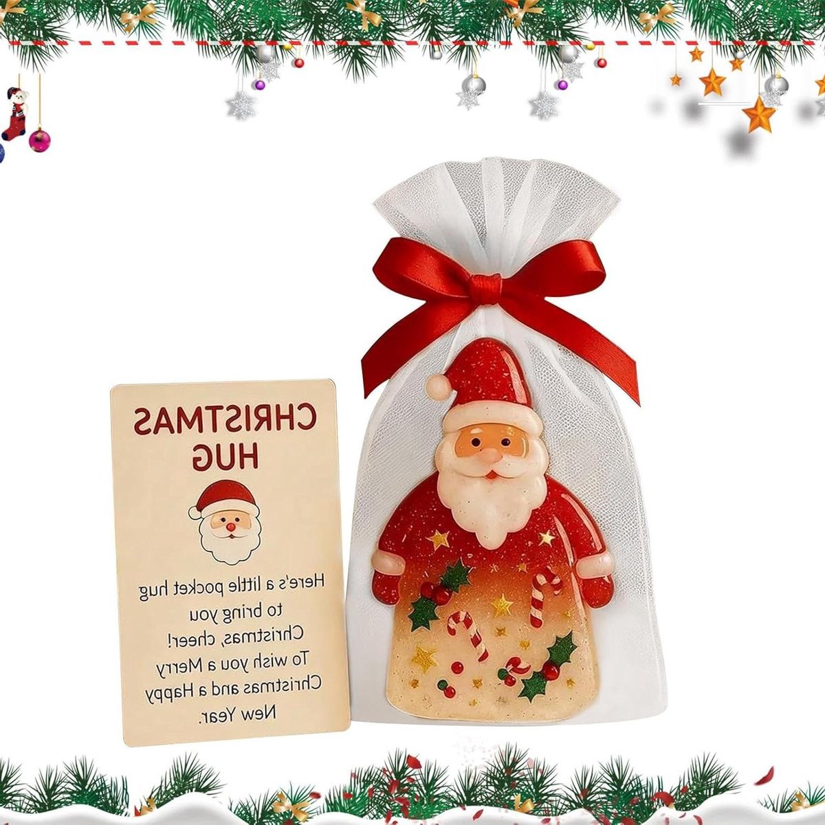 Kerstman knuffel ornament, kerstman ornamenten aandenken - wenskaart met tassen - voor familie vrienden kinderen volwassenen meisjes vrouwen leraren studenten