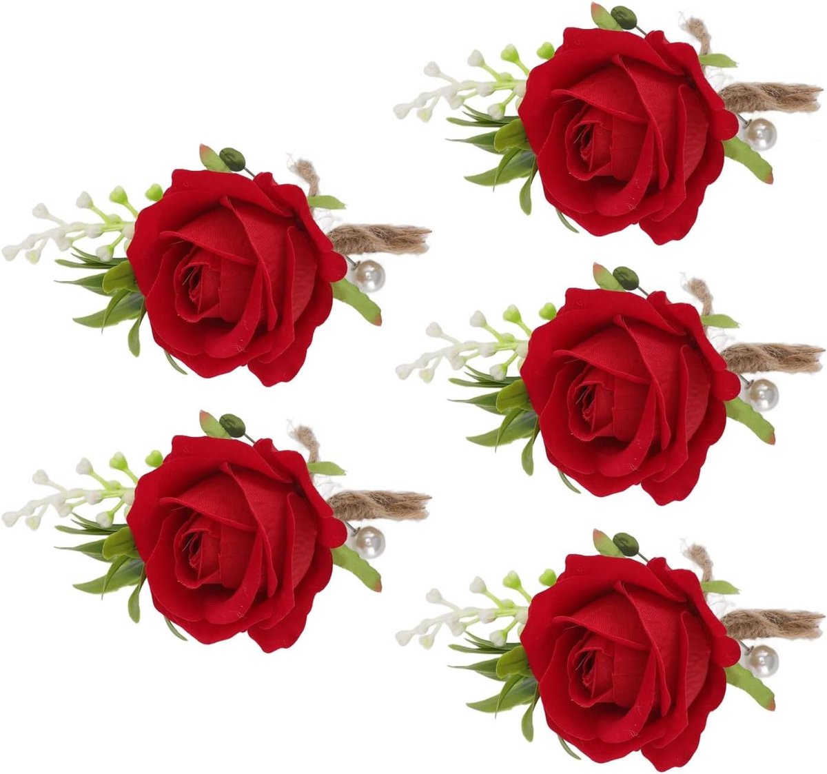Bruiloft Corsage - Knoopsgat Bloem - Feestelijke Aankleding - Handgemaakt Ontwerp - 5 Stuks - Rood