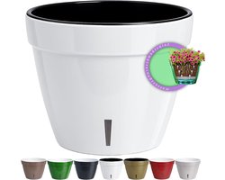Zelfwaterende Bloempot - Plantenbak Waterreservoir - Kamerplanten Verzorgen - Waterpeil Indicator - 34 cm Diameter - Wit Zwart