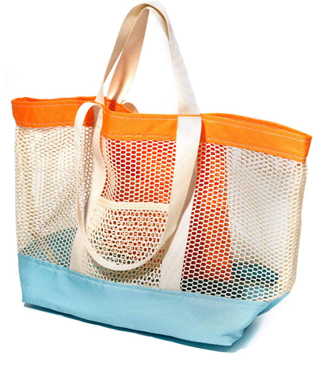 Strandtas - Mesh Tote Bag - Ruime Handtas - Reisorganizer - Casual Strandtas - Ideaal voor Reizen, Kamperen, Vakanties en Zomershoppen - 34*21*31 cm - Oranje