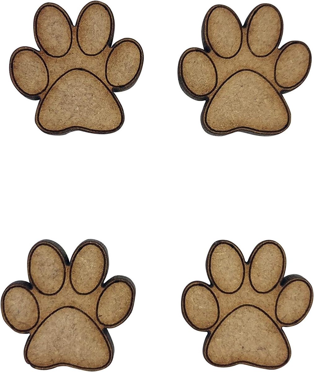 Houten Hond Pootjes - Dierlijke Versieringen - Hobby Knutselen - Laser Gesneden Vorm - 2cm Groot - Houtkleur