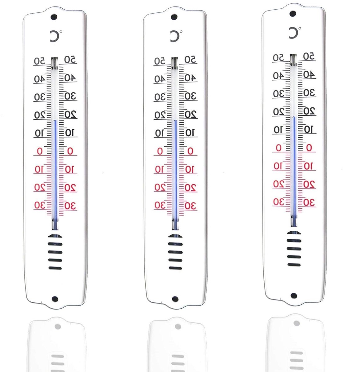 Wandthermometers 3 stuks - Binnen en buiten - Temperatuur meten - Analoge weergave - 200 mm lengte - Wit