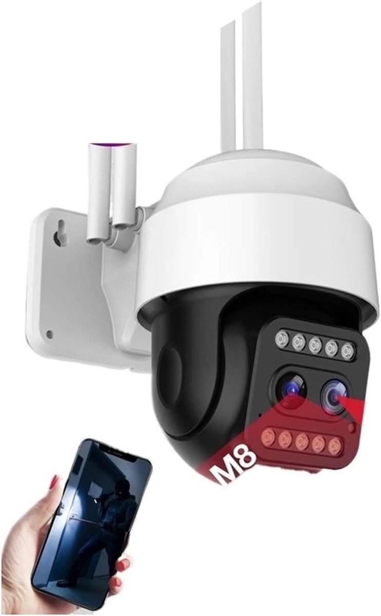 Beveiligingscamera Buiten - IP Camera Wifi - Huis Bewaken - Dubbele Lens 4X Zoom - 10x10x10 mm - Wit
