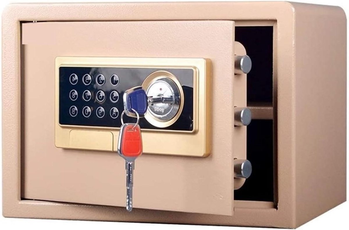 Kleine Kluis - Veiligheidsbox Geld - Waardevolle Spullen Opslag - Dubbel Alarmsysteem - 40x30x30 cm - Goud