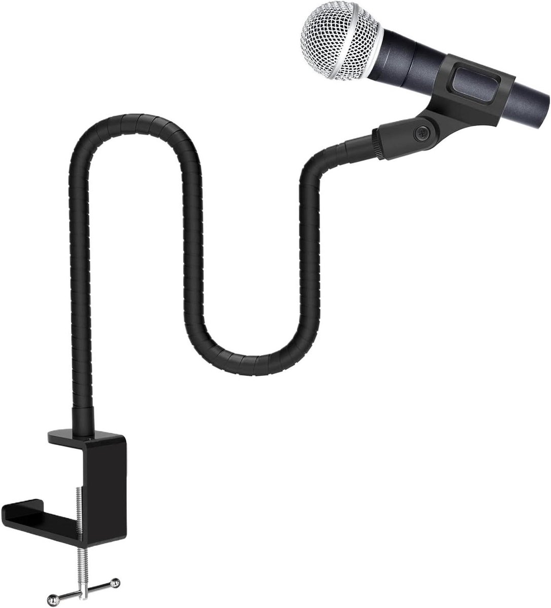 Microfoon Bureaustandaard - Microfoon Arm - Opname Podcast - Flexibele Positionering - 47.7 cm Slang - Zwart