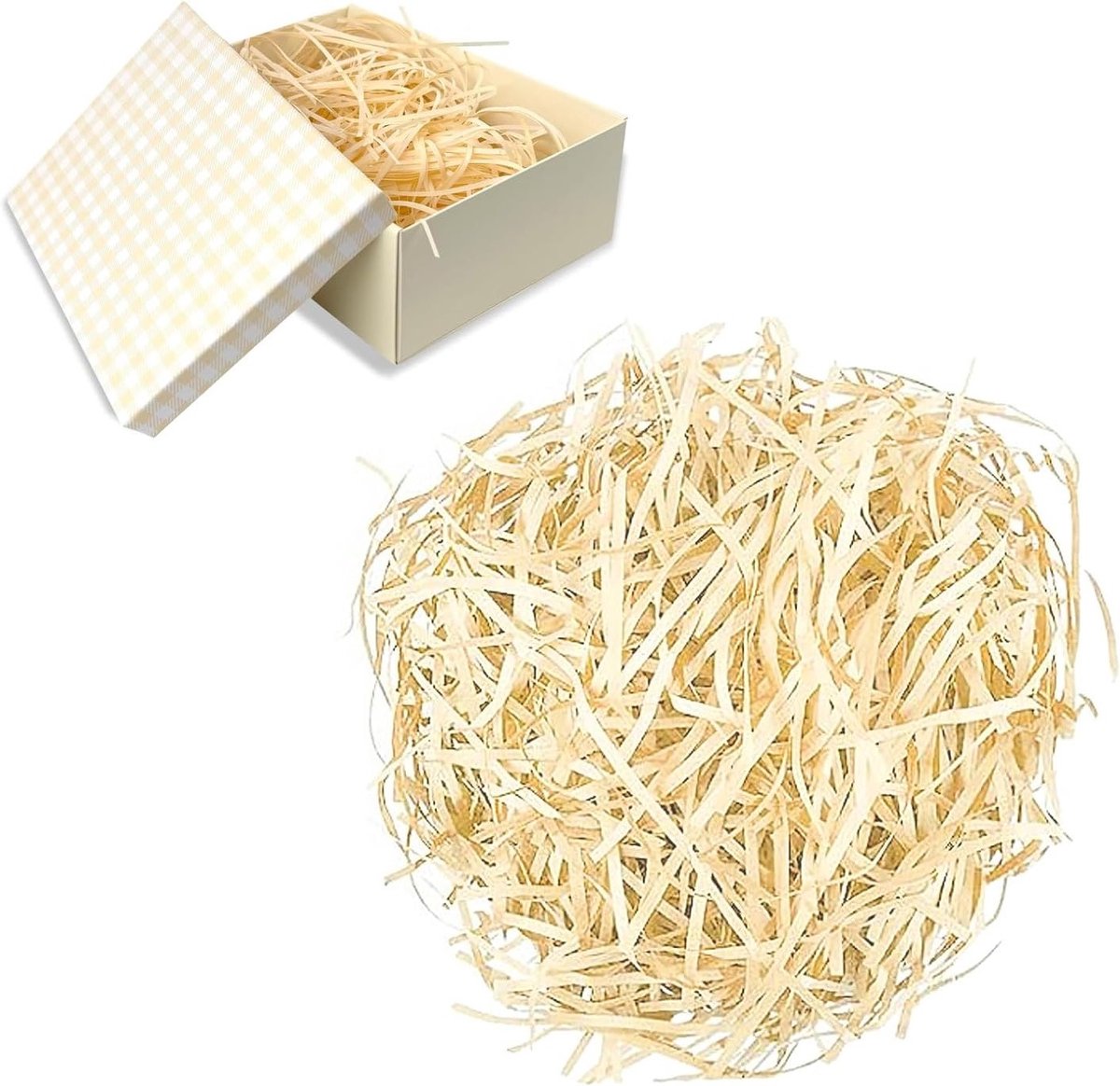 Shredded paper 300g, kraft papier en raffia vulling voor het decoreren en beschermen van cadeaus en Pasen decoraties (licht champagne)