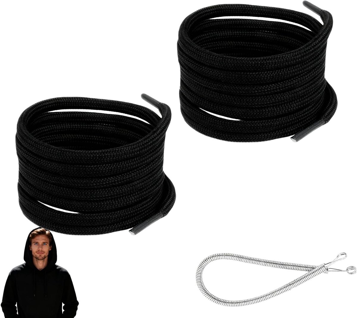 Duurzame elastische schoenveters van 160 cm met metalen uiteinden voor sportieve kleding en hoodies, inclusief naald (3 stuks)