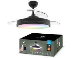 Varin® Smart Plafondventilator met verlichting - Zwart - Tuya Wifi - LED 36W RGBW - Ø 50cm/108cm - Super stil - Smart lamp - Plafondlamp slaapkamer - Plafonniere woonkamer - Plafondlampen - Plafond lamp - Verlichting kinderkamer - Ventilator