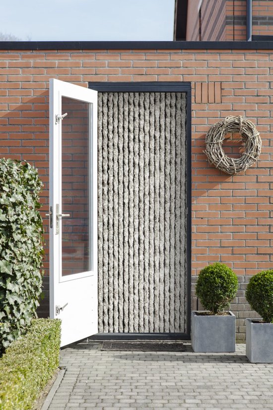 Dami Living - 90 x 220 cm - Vliegengordijn Kattenstaart - Grijs/Wit - 21 Pluche Strengen — afbeelding 2