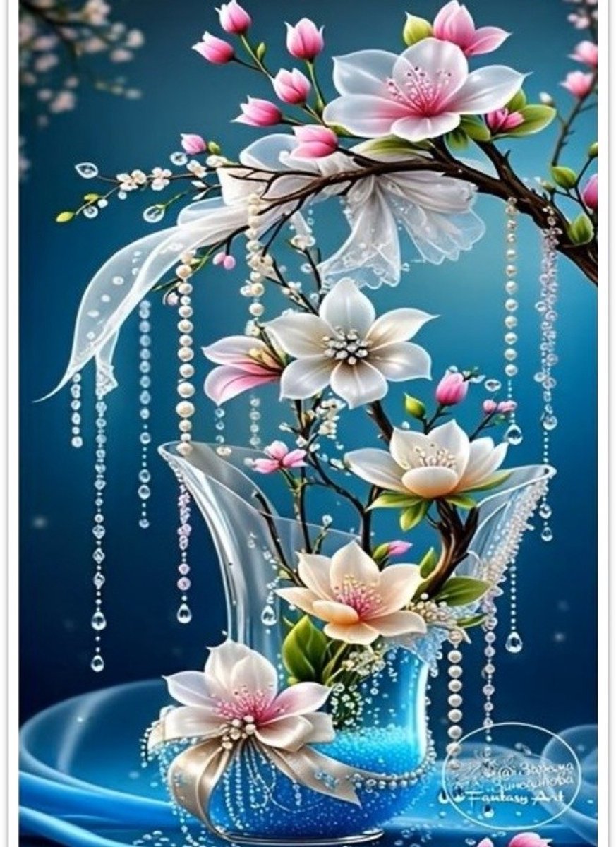 30x20cm Diamond Painting sierlijke bloemen (rond) nr 412