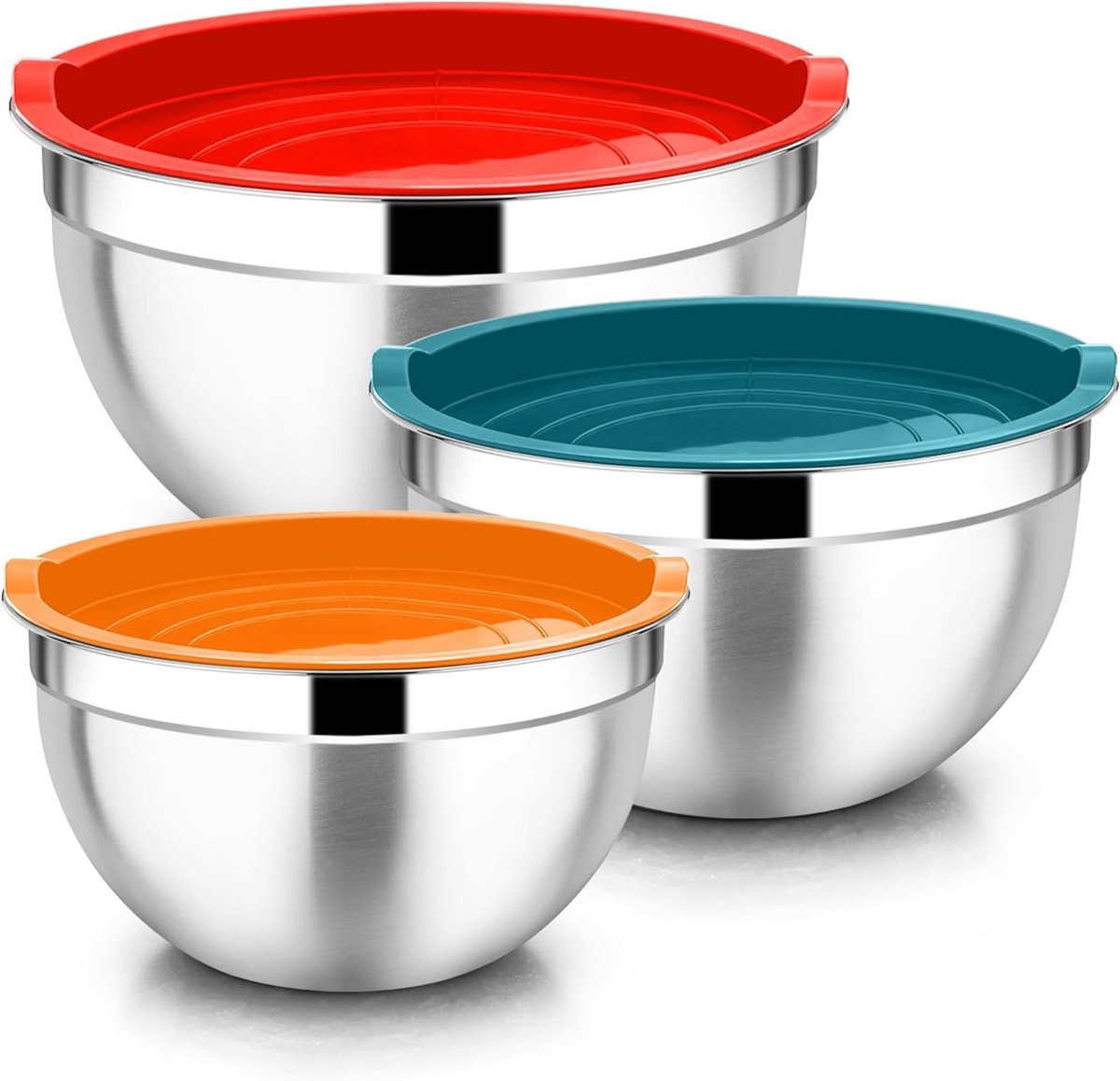 Mixkommen Set van 3 RVS Mengkommen met Luchtdichte Deksel, Stapelbare Saladeschalen voor Bereiden en Serveren, Vaatwasserbestendig, Capaciteit 4.5L/2.7L/1.5L