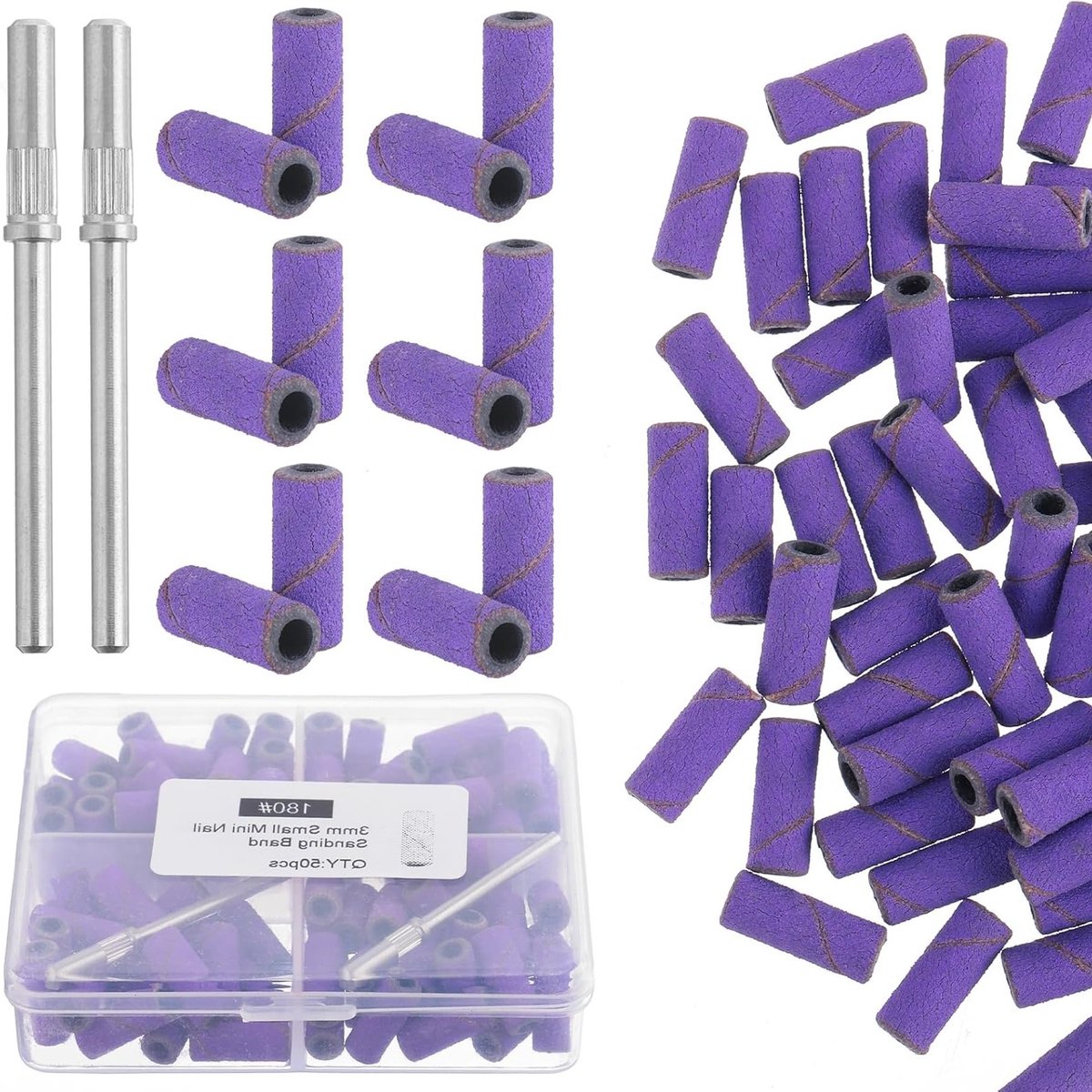 100x 3mm Nagelboor Accessoires Set - 180 Korrel Schuurbanden voor Manicure & Pedicure