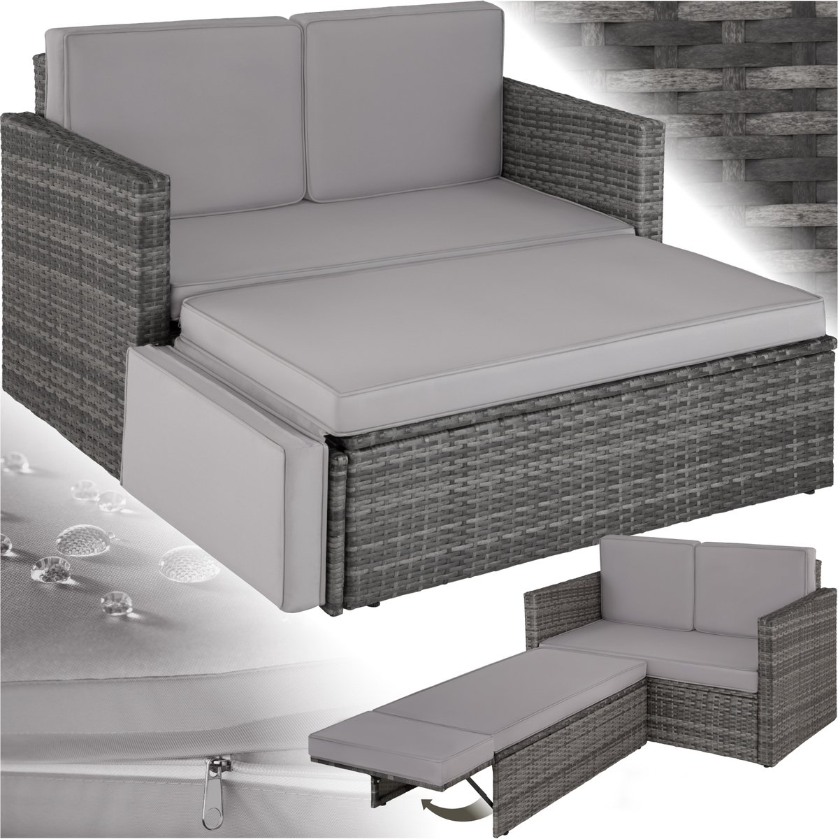 tectake - loungesofa Corfu-Wicker tuinset- grijs-403884