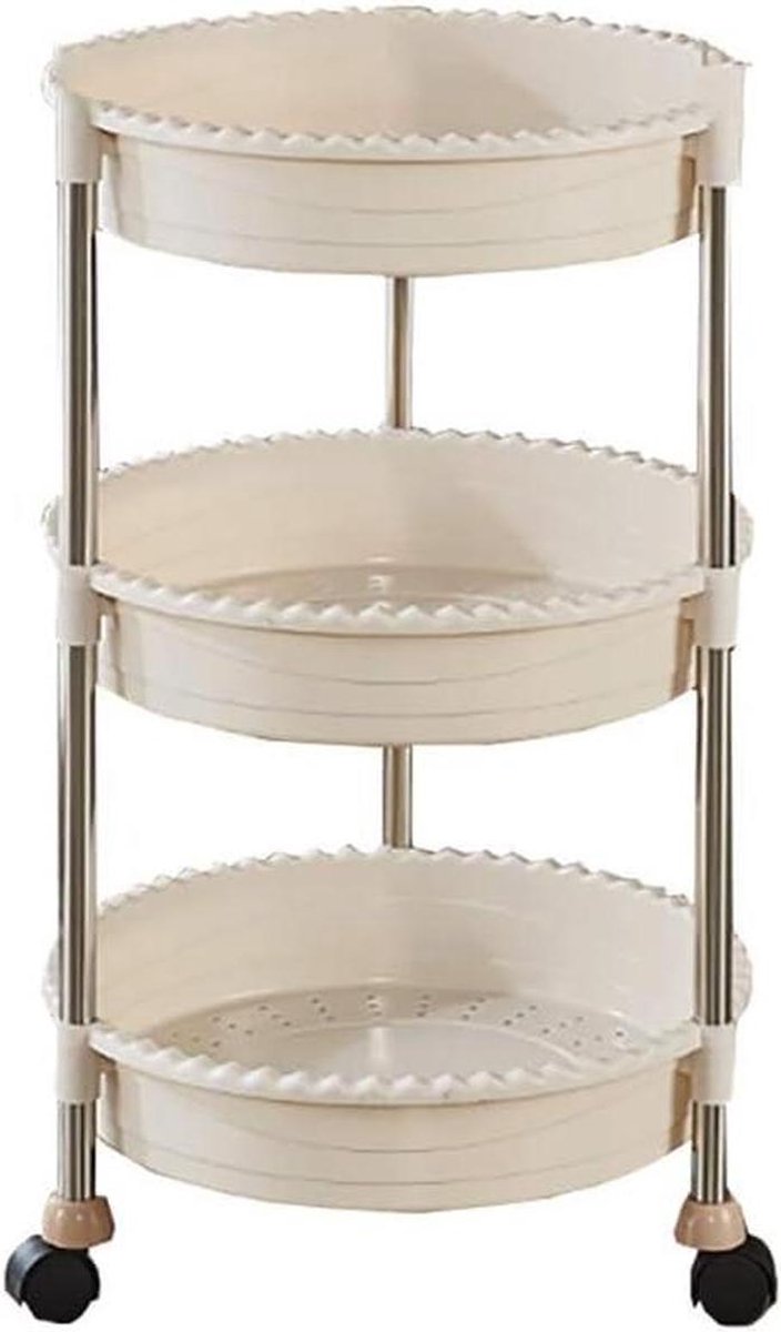 Serveertrolley - Opbergwagen Wielen - Huishoudelijk Gebruik - Drie Lagen - 43x73cm - Beige