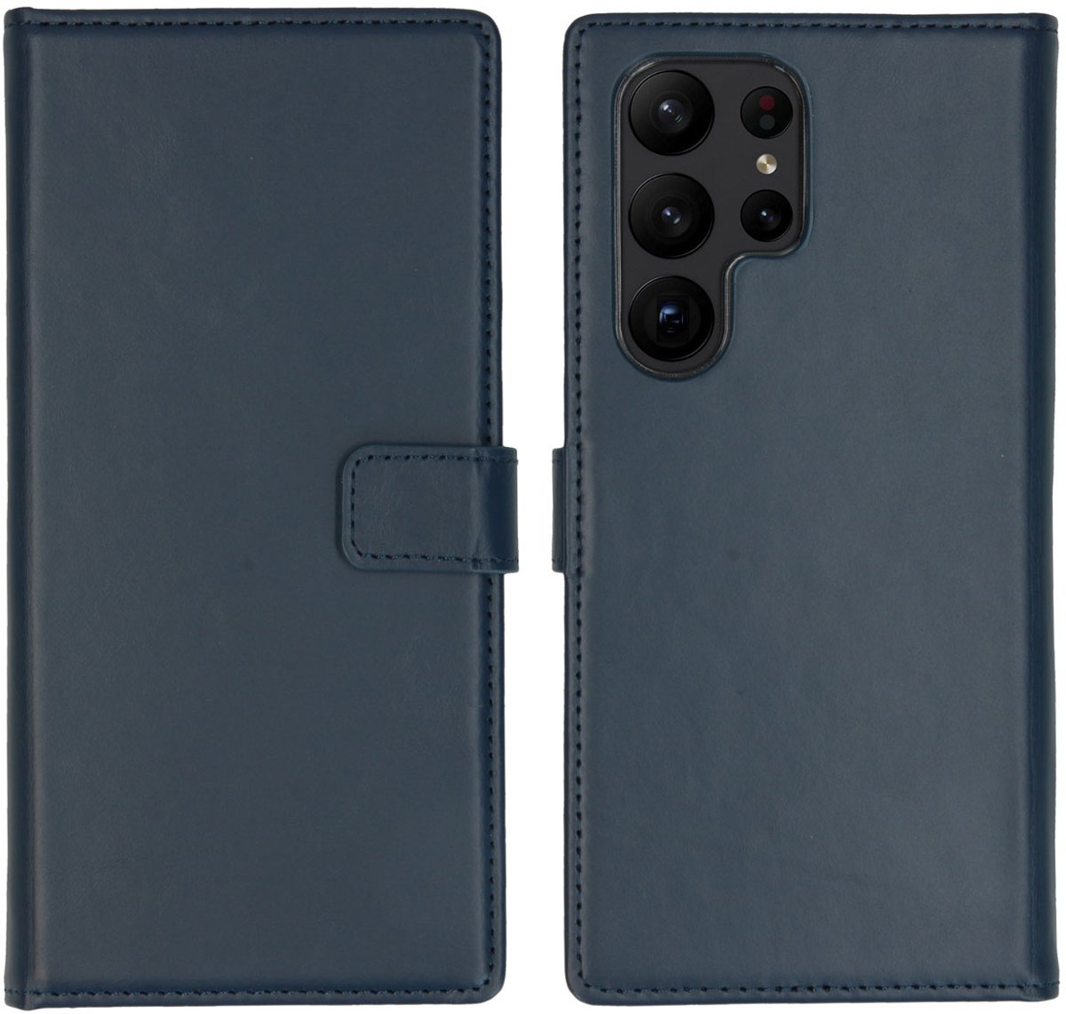 Selencia Hoesje - Geschikt voor Samsung Galaxy S23 Ultra - Echt Lederen Bookcase - Blauw