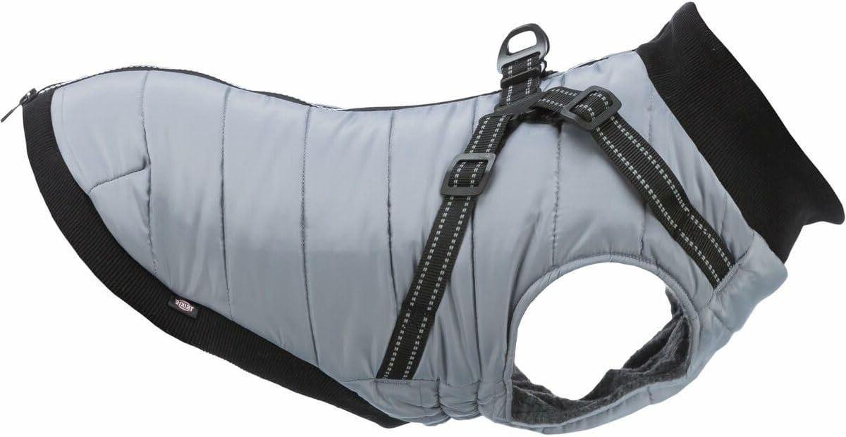 Hondenjas met tuig - Waterafstotende jas - Hond warm houden - Geïntegreerd tuig - XXS - Grijs