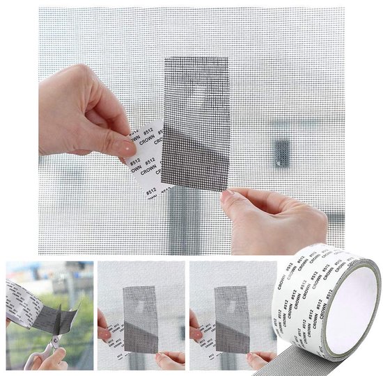 Vliegenreparatieset - Reparatietape Gaas - Raamherstel - Zelfklevend Glasvezel - 2 Rollen 5x200cm - Grijs — afbeelding 2